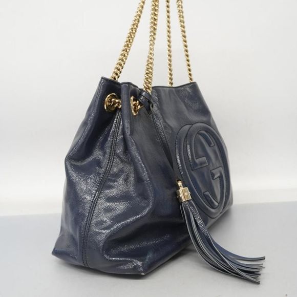 Gucci Soho Hardware Chain Shoulder Leather Navy Gold Shoulder Bag - Picture 2 of 6